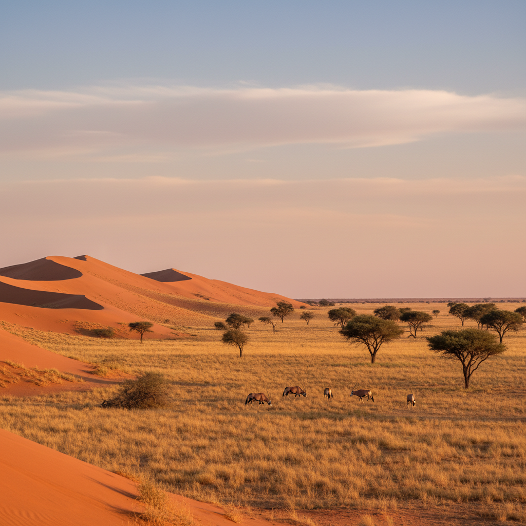 Le désert du kalahari en namibie, entre dunes et savane